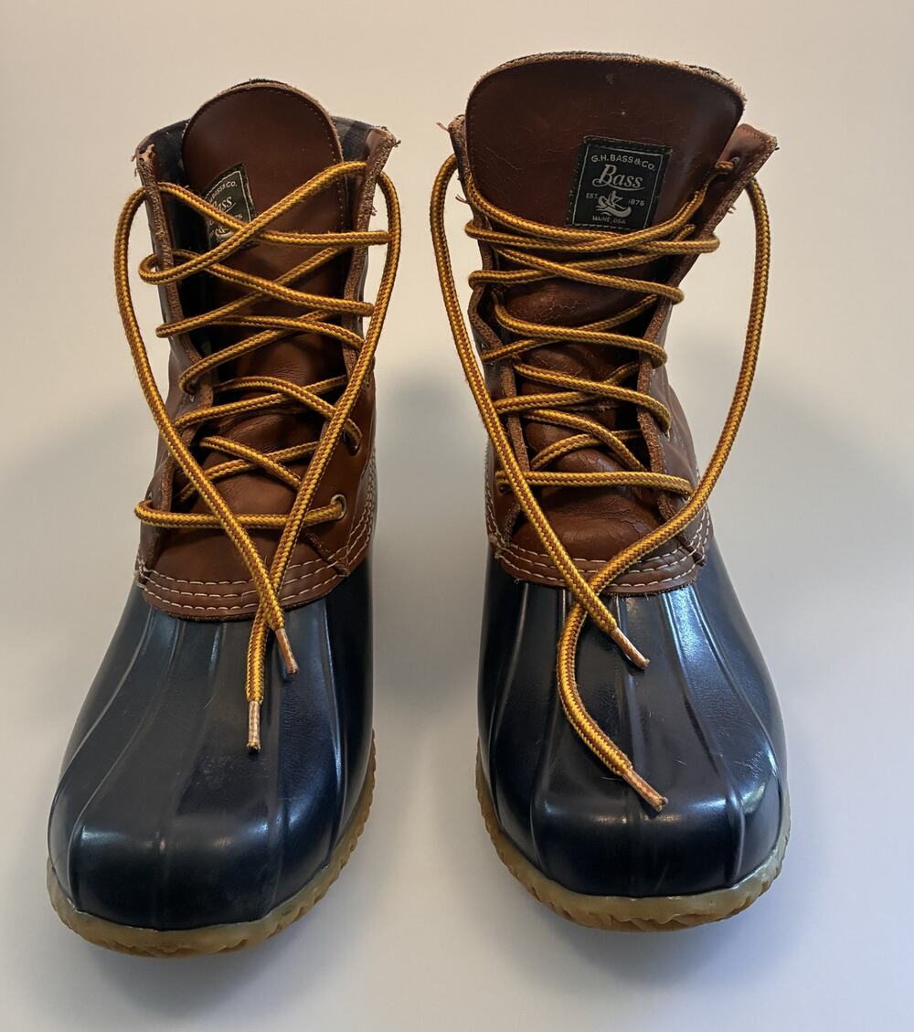 GH Bass Duck Boots Mens 11 Leather Rubber Waterproof Rain Winter Brown Navy